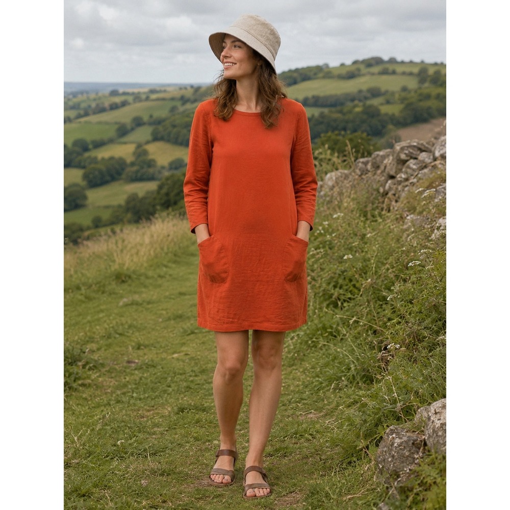 Garnet Hill Organic Shift Dress Sz 6 Orange Preppy Coastal Grandma Autumn Pumpki